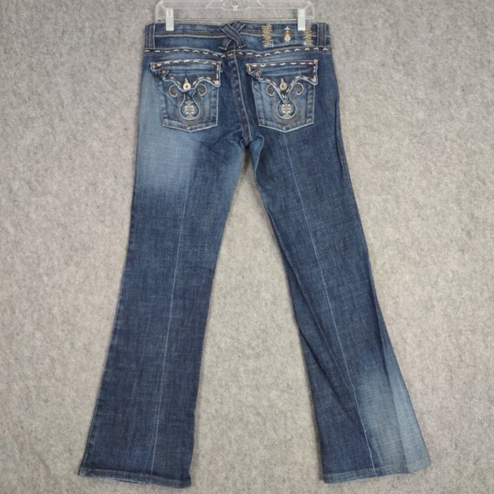Plastic by GLY Jeans Womens Sz 11 Designer Embroidered Flare Low Rise Jeans Y2K - Picture 6 of 16